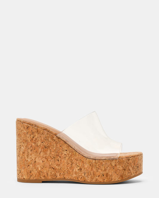 CASSI Cork Clear Platform Raffia Wedge Women's Sandal | Steve Madden Best Price