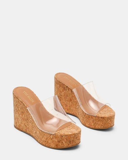 CASSI Cork Clear Platform Raffia Wedge Women's Sandal | Steve Madden Best Price