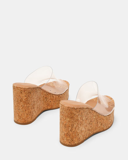 CASSI Cork Clear Platform Raffia Wedge Women's Sandal | Steve Madden Best Price