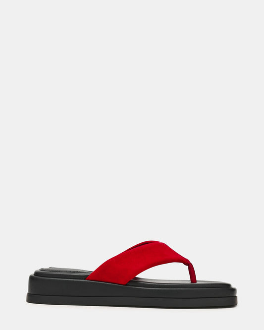 BELLA Red Suede Thong Square-Toe Platform Women's Sandal | Steve Madden Latest