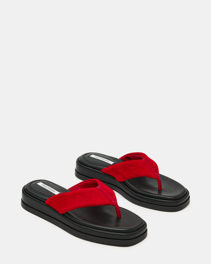 BELLA Red Suede Thong Square-Toe Platform Women's Sandal | Steve Madden Latest