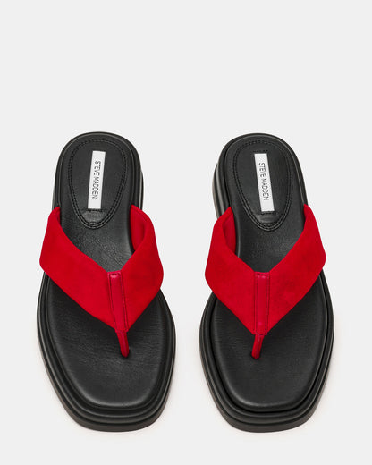 BELLA Red Suede Thong Square-Toe Platform Women's Sandal | Steve Madden Latest
