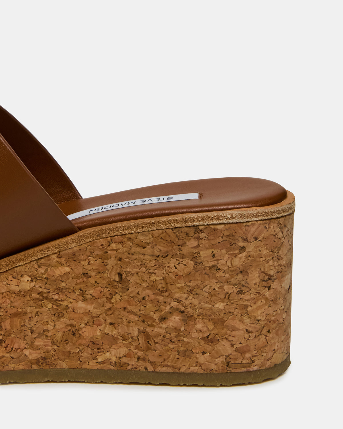 HARMONY Cognac Leather Wedge Mule Cork Platform Women's Sandal | Steve Madden Essential