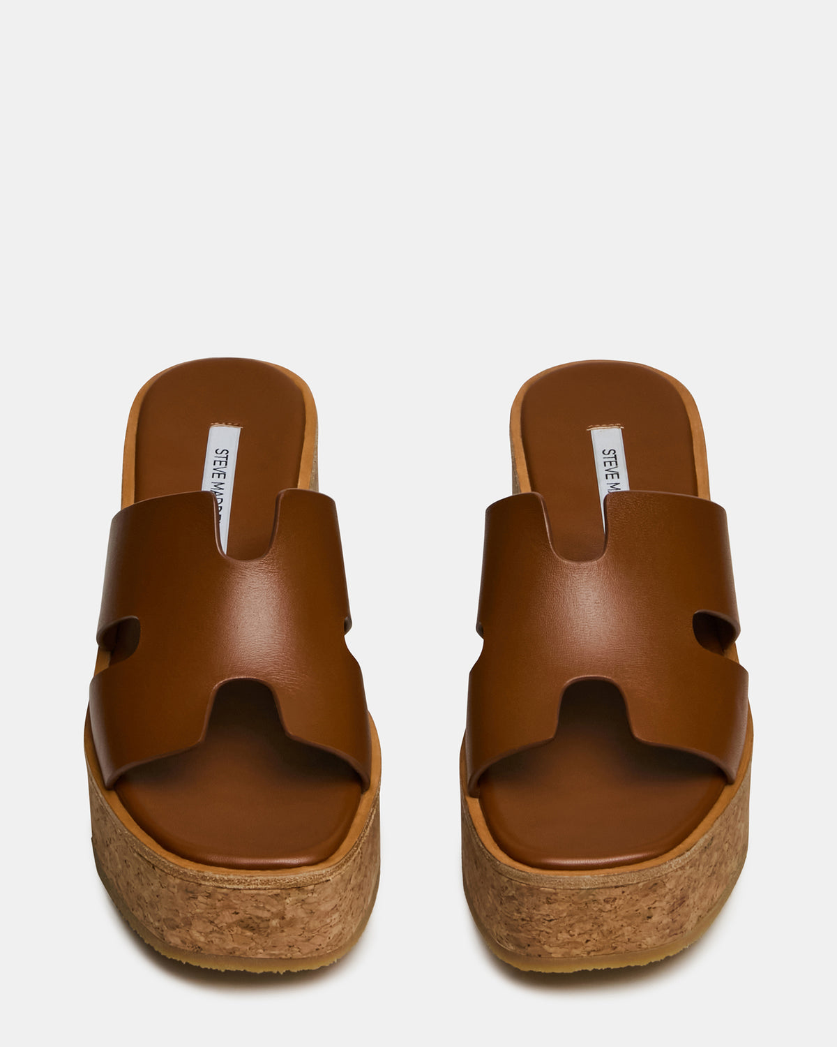 HARMONY Cognac Leather Wedge Mule Cork Platform Women's Sandal | Steve Madden Essential