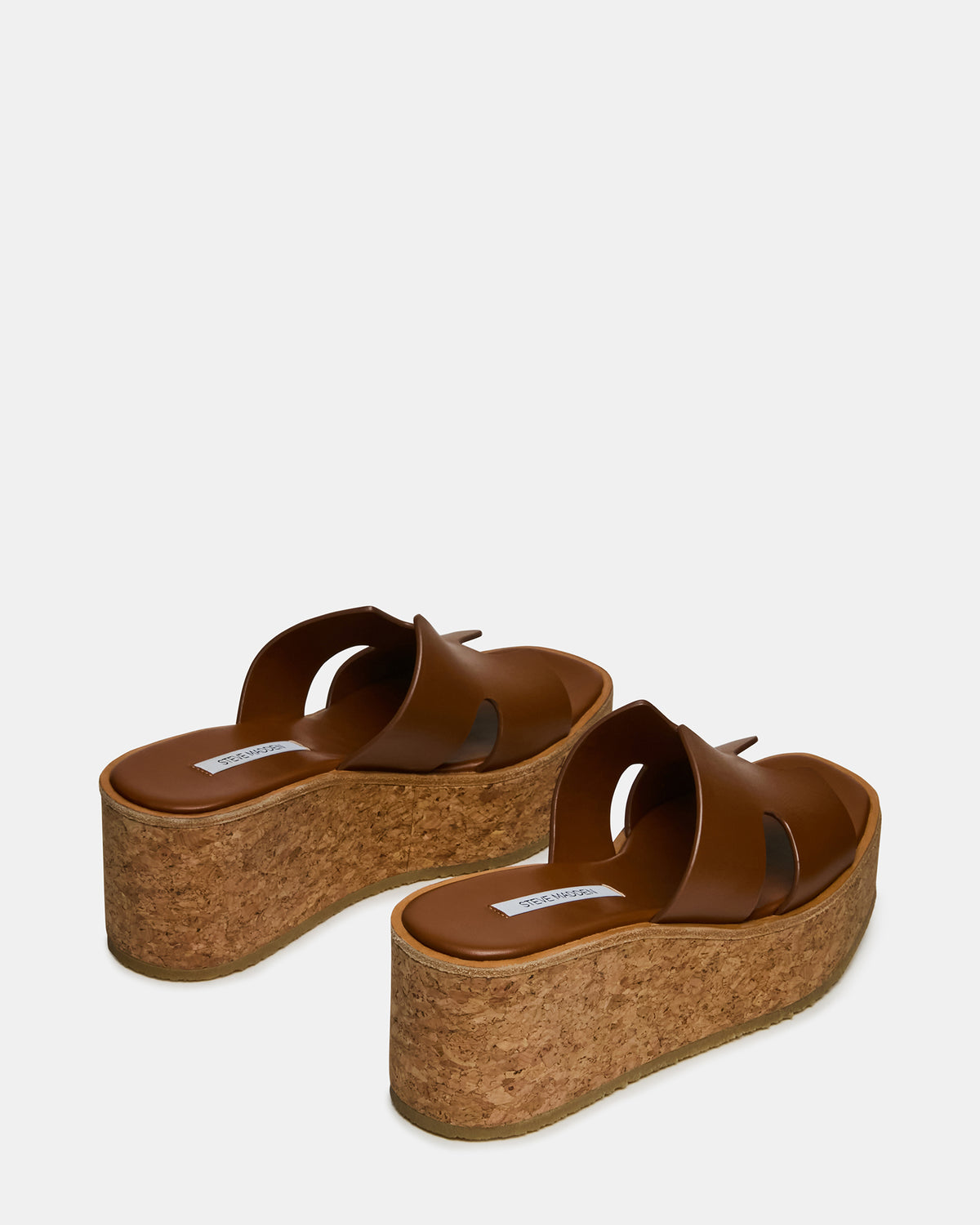 HARMONY Cognac Leather Wedge Mule Cork Platform Women's Sandal | Steve Madden Essential