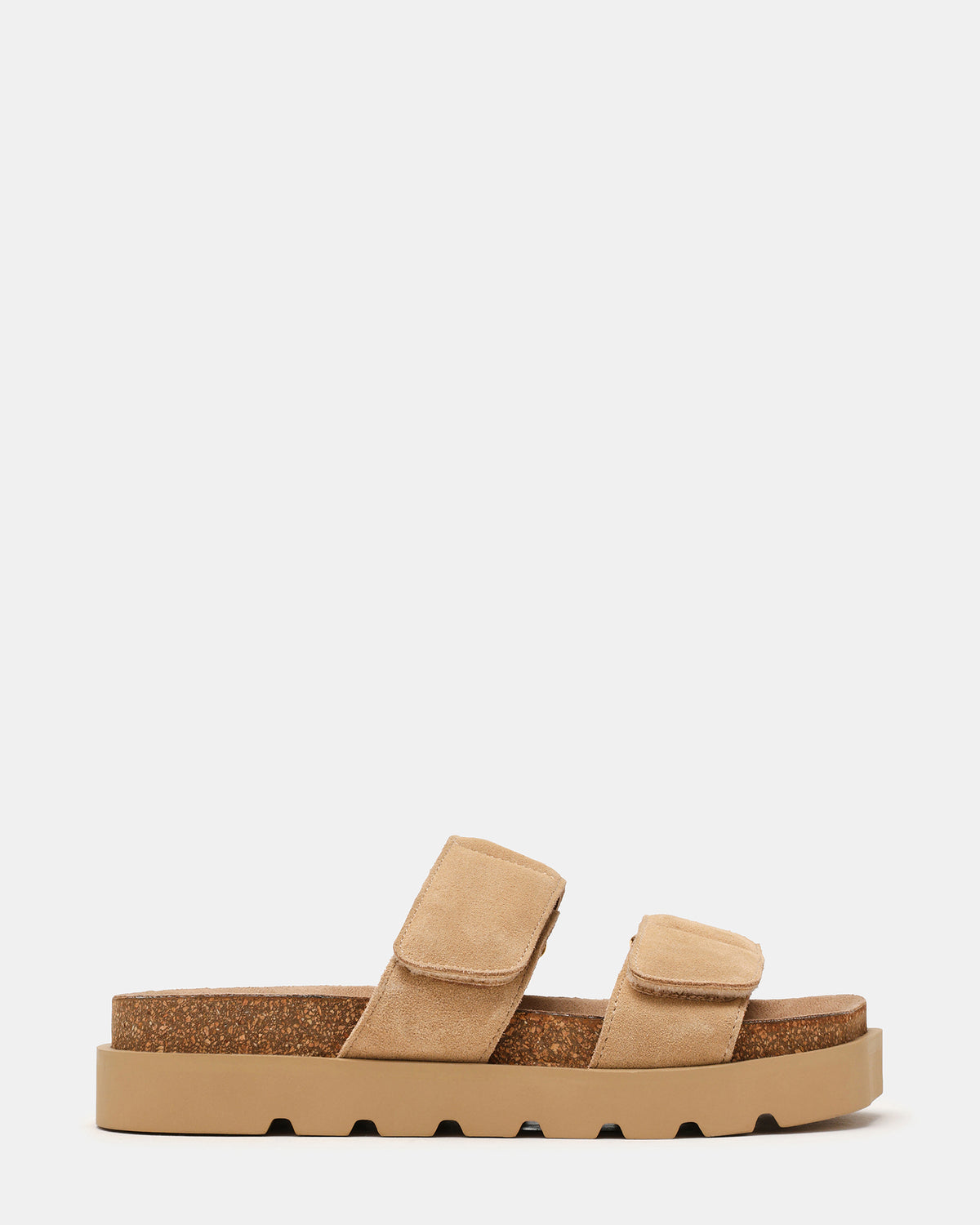 LUTHER Taupe Suede Velcro Strap Slip-On Square-Toe Women's Sandals | Steve Madden Discount