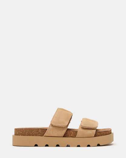LUTHER Taupe Suede Velcro Strap Slip-On Square-Toe Women's Sandals | Steve Madden Discount