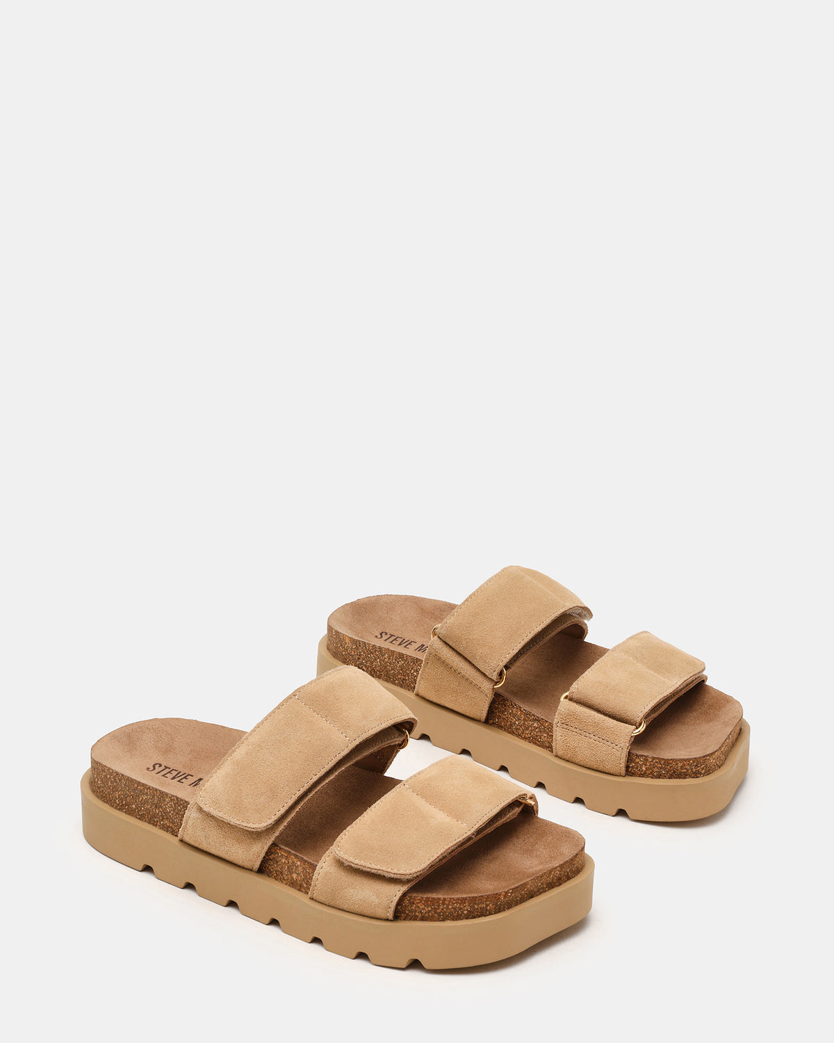 LUTHER Taupe Suede Velcro Strap Slip-On Square-Toe Women's Sandals | Steve Madden Discount