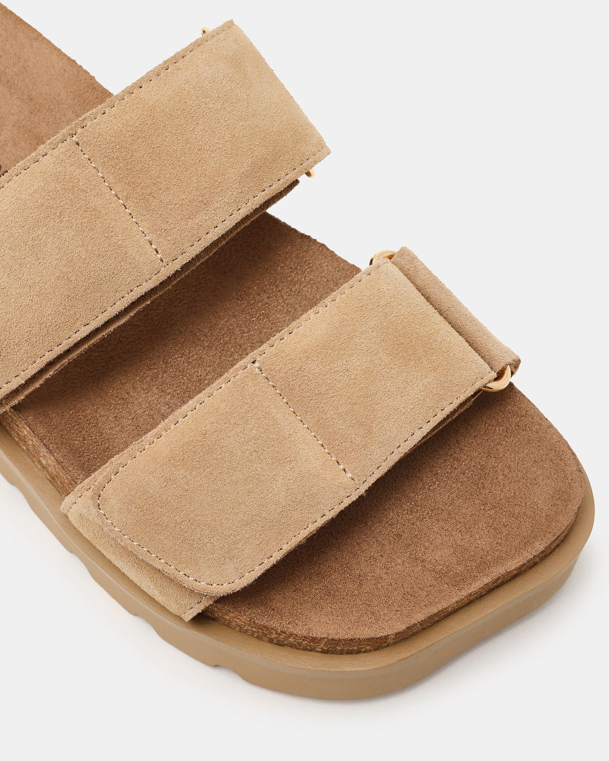 LUTHER Taupe Suede Velcro Strap Slip-On Square-Toe Women's Sandals | Steve Madden Discount