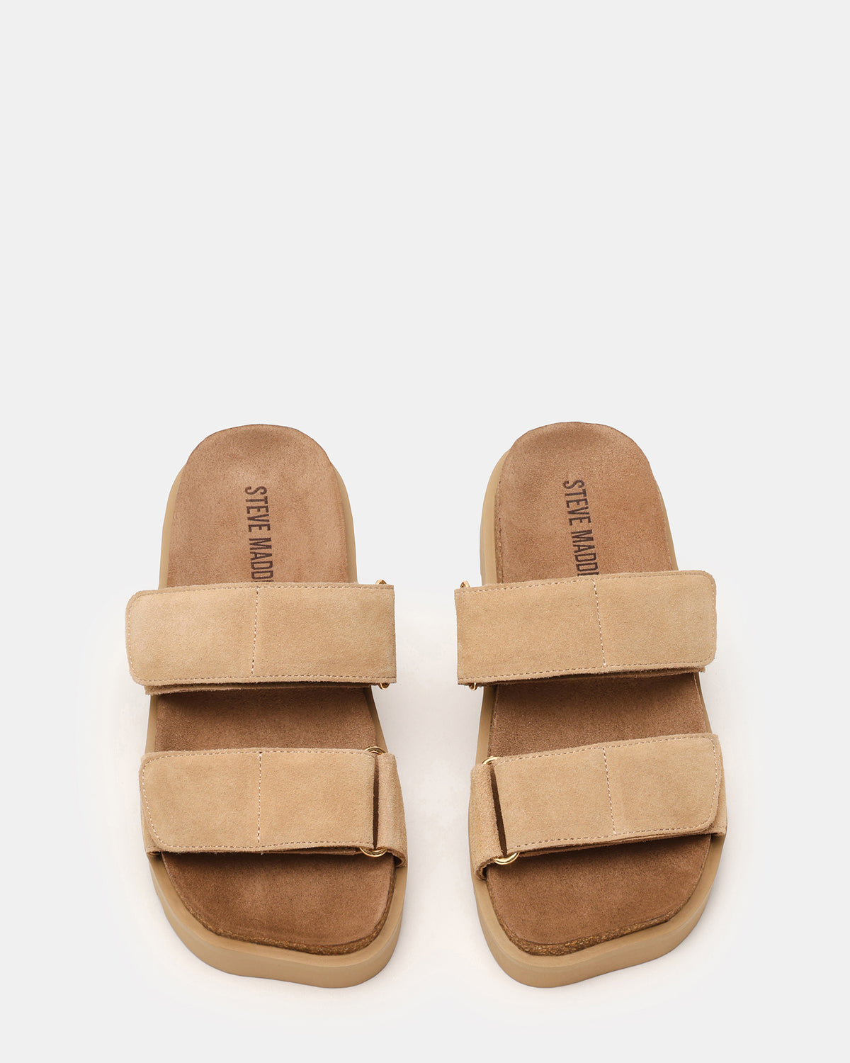 LUTHER Taupe Suede Velcro Strap Slip-On Square-Toe Women's Sandals | Steve Madden Discount