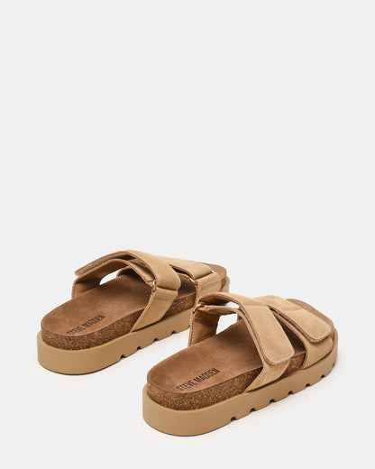 LUTHER Taupe Suede Velcro Strap Slip-On Square-Toe Women's Sandals | Steve Madden Discount