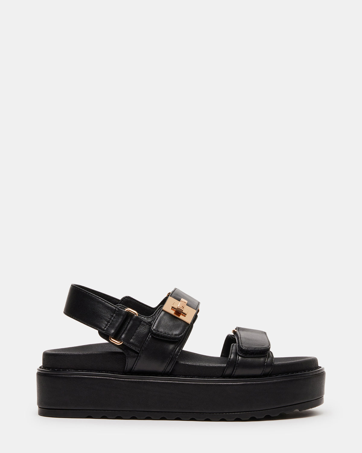 BIGMONA Black Leather Women's Platform Sandal | Steve Madden New