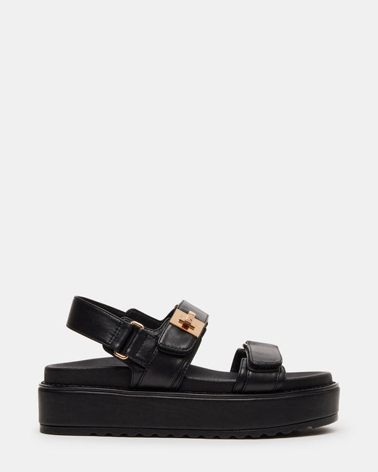 BIGMONA Black Leather Women's Platform Sandal | Steve Madden New
