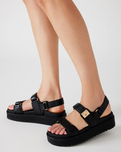 BIGMONA Black Leather Women's Platform Sandal | Steve Madden New