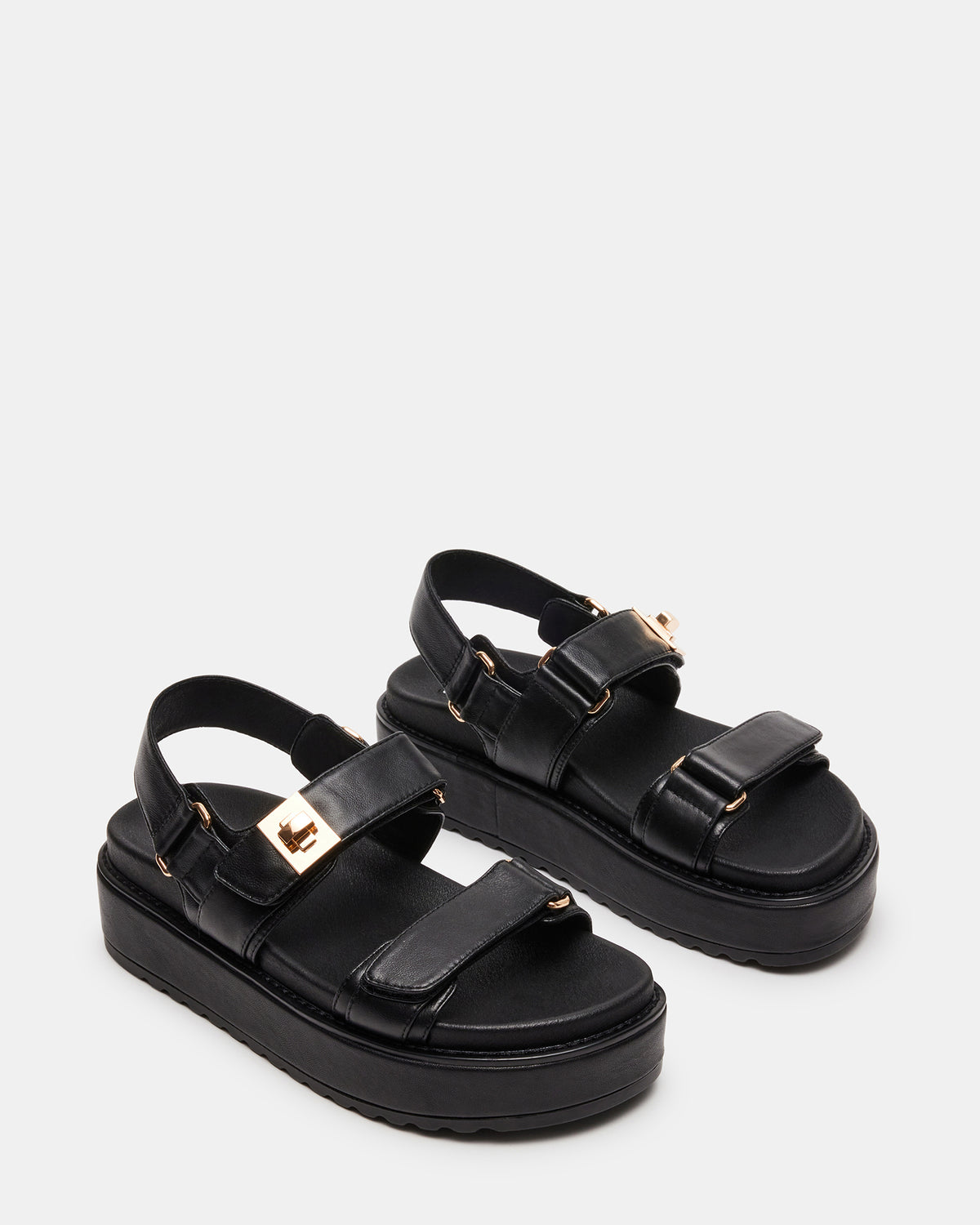 BIGMONA Black Leather Women's Platform Sandal | Steve Madden New