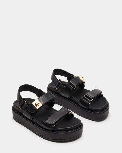 BIGMONA Black Leather Women's Platform Sandal | Steve Madden New