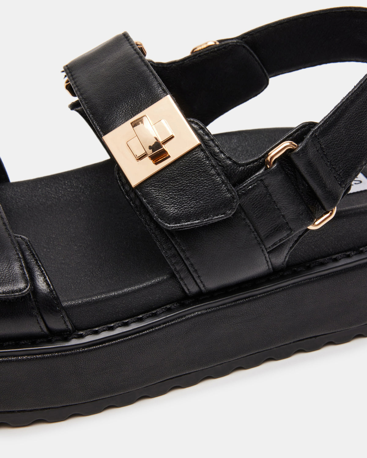 BIGMONA Black Leather Women's Platform Sandal | Steve Madden New