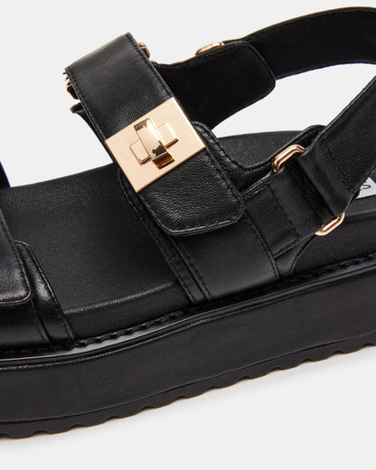 BIGMONA Black Leather Women's Platform Sandal | Steve Madden New