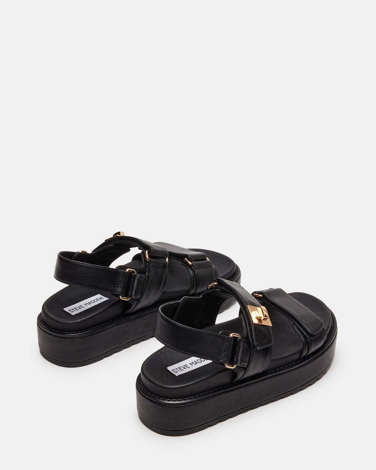 BIGMONA Black Leather Women's Platform Sandal | Steve Madden New