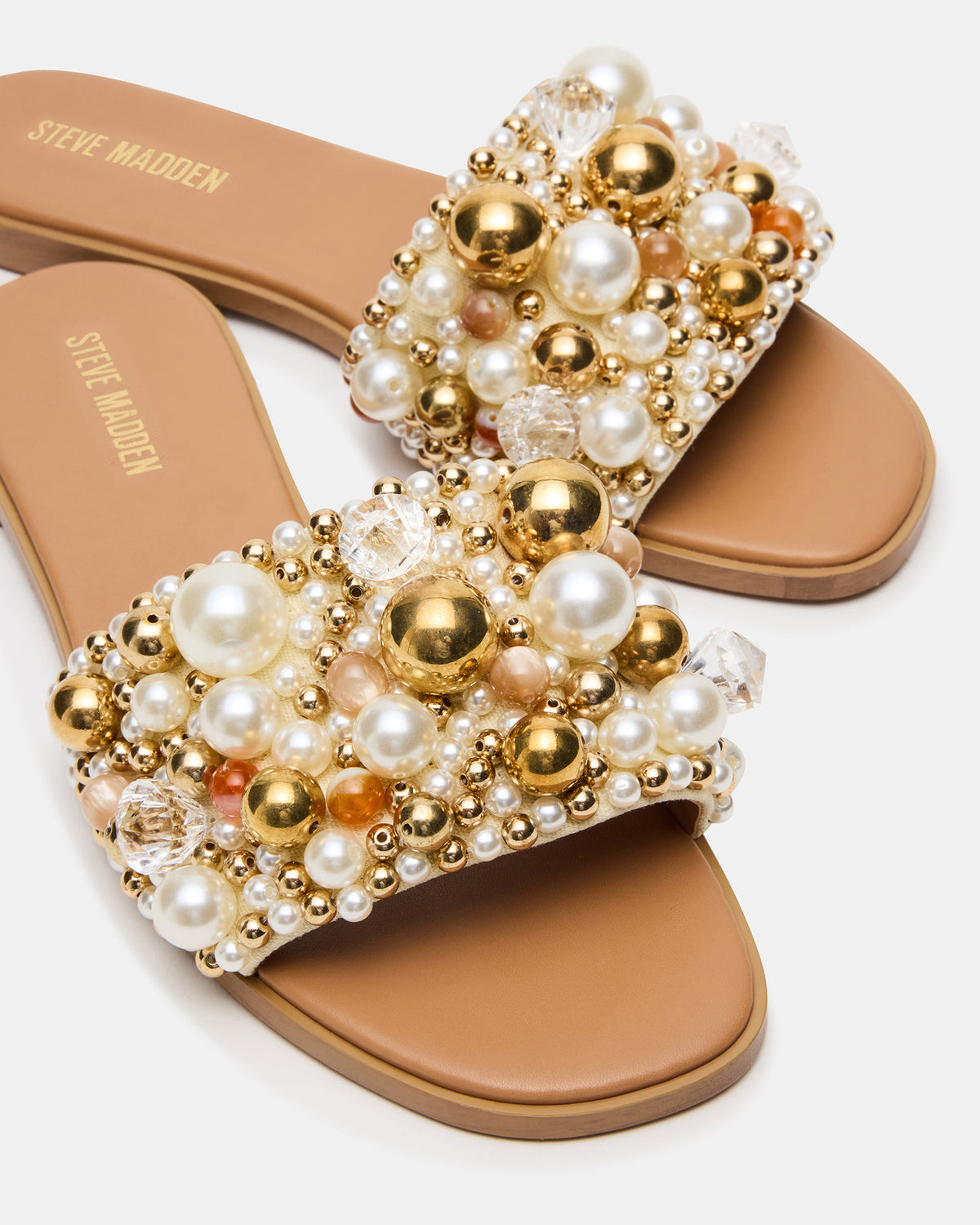 KLIO Coral Multi Ornament Embellished Slide Women's Sandal | Steve Madden Latest
