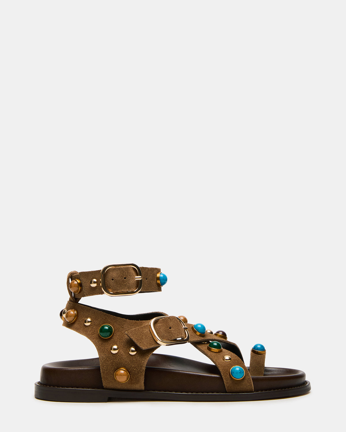 LINEAR Taupe Suede Strappy Footbed Studded Women's Sandal | Steve Madden Latest