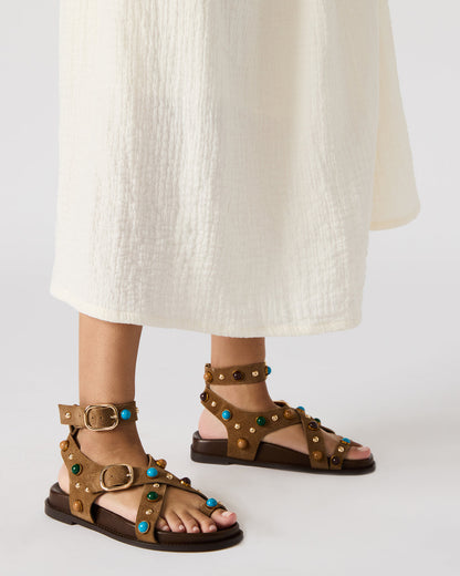 LINEAR Taupe Suede Strappy Footbed Studded Women's Sandal | Steve Madden Latest