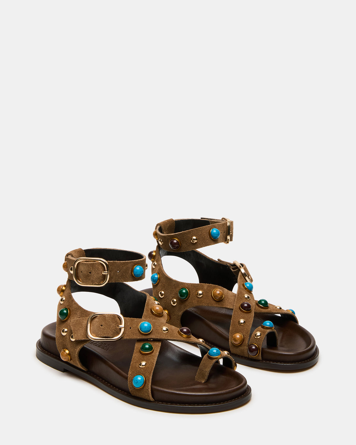 LINEAR Taupe Suede Strappy Footbed Studded Women's Sandal | Steve Madden Latest