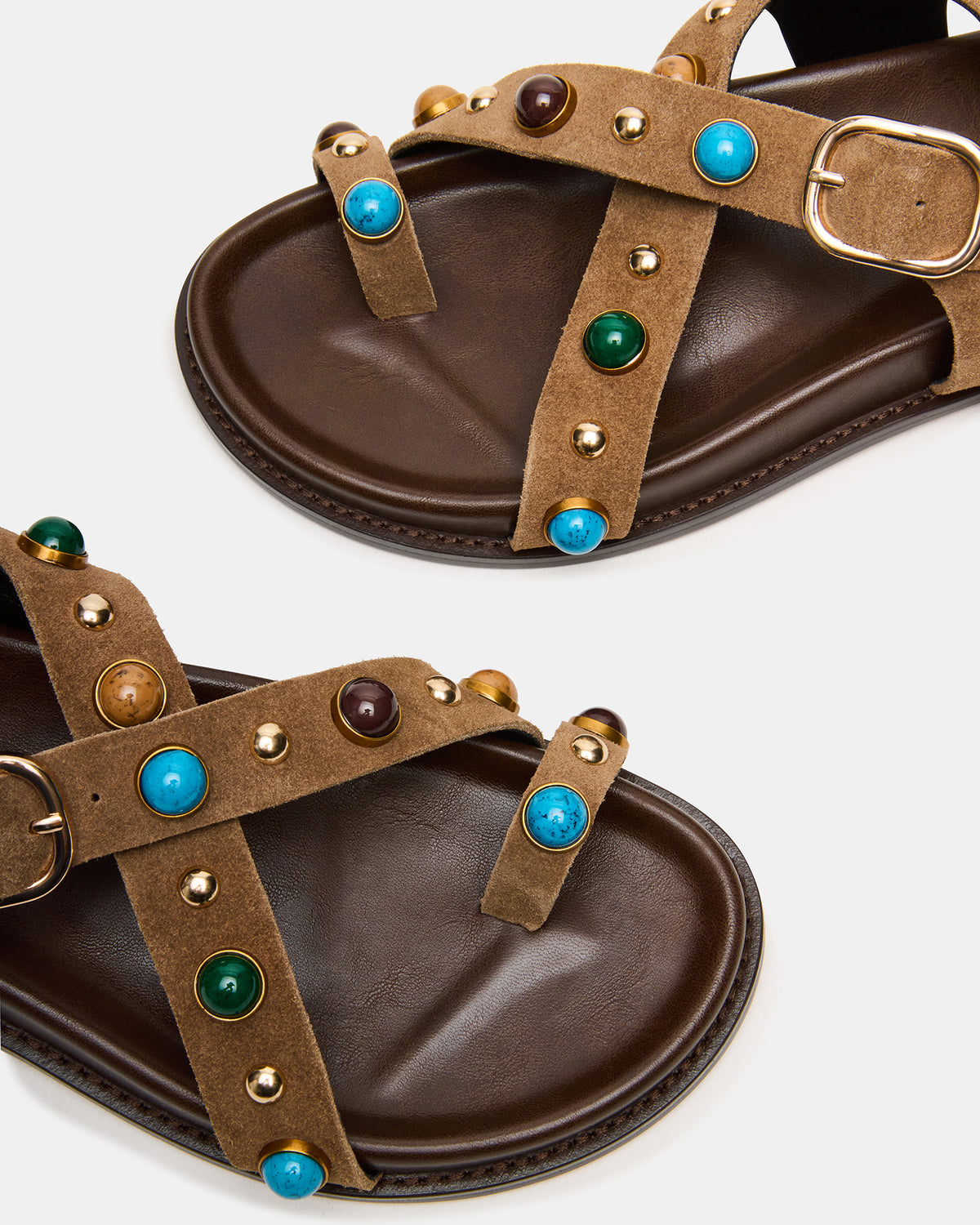 LINEAR Taupe Suede Strappy Footbed Studded Women's Sandal | Steve Madden Latest