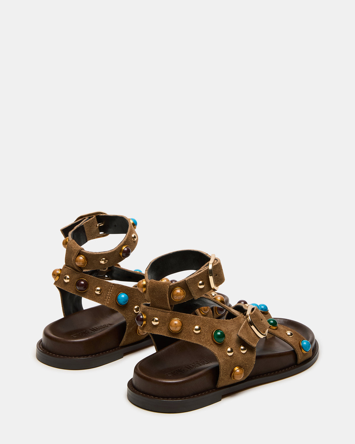 LINEAR Taupe Suede Strappy Footbed Studded Women's Sandal | Steve Madden Latest