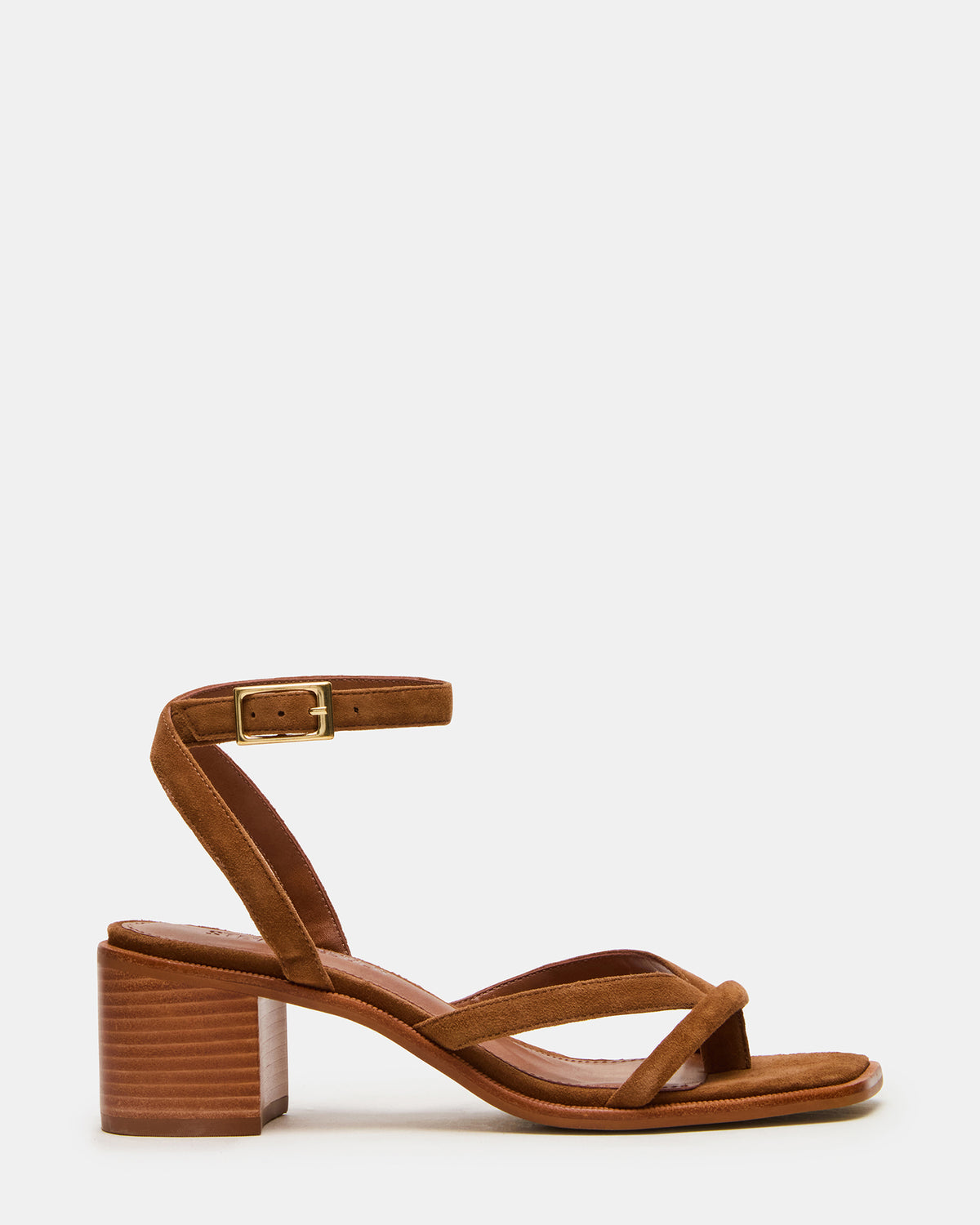 TILLY Chestnut Suede Square-Toe Block Heel Strappy Women's Sandal | Steve Madden Deals