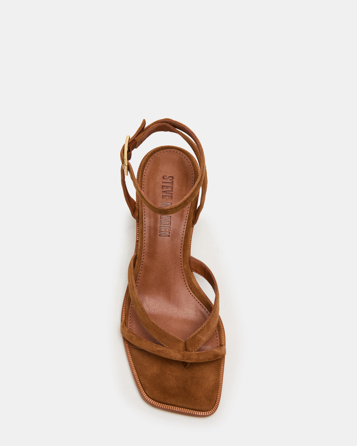 TILLY Chestnut Suede Square-Toe Block Heel Strappy Women's Sandal | Steve Madden Deals