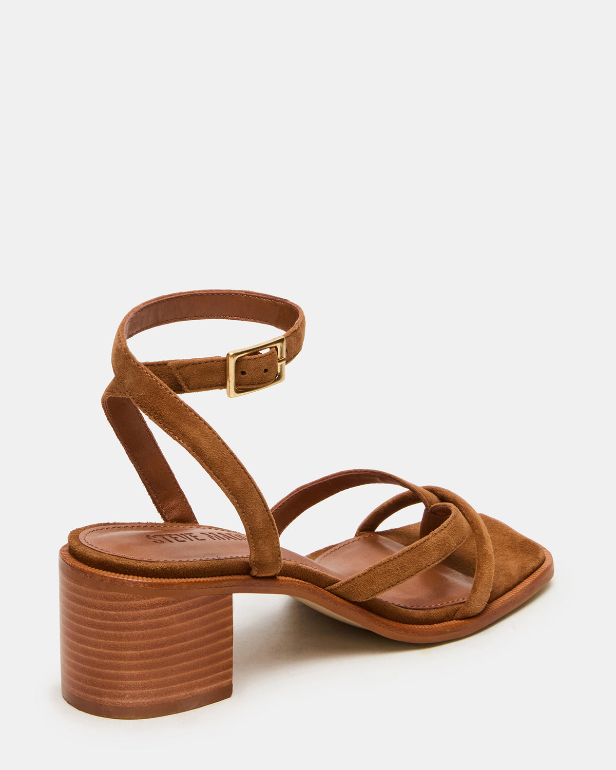 TILLY Chestnut Suede Square-Toe Block Heel Strappy Women's Sandal | Steve Madden Deals