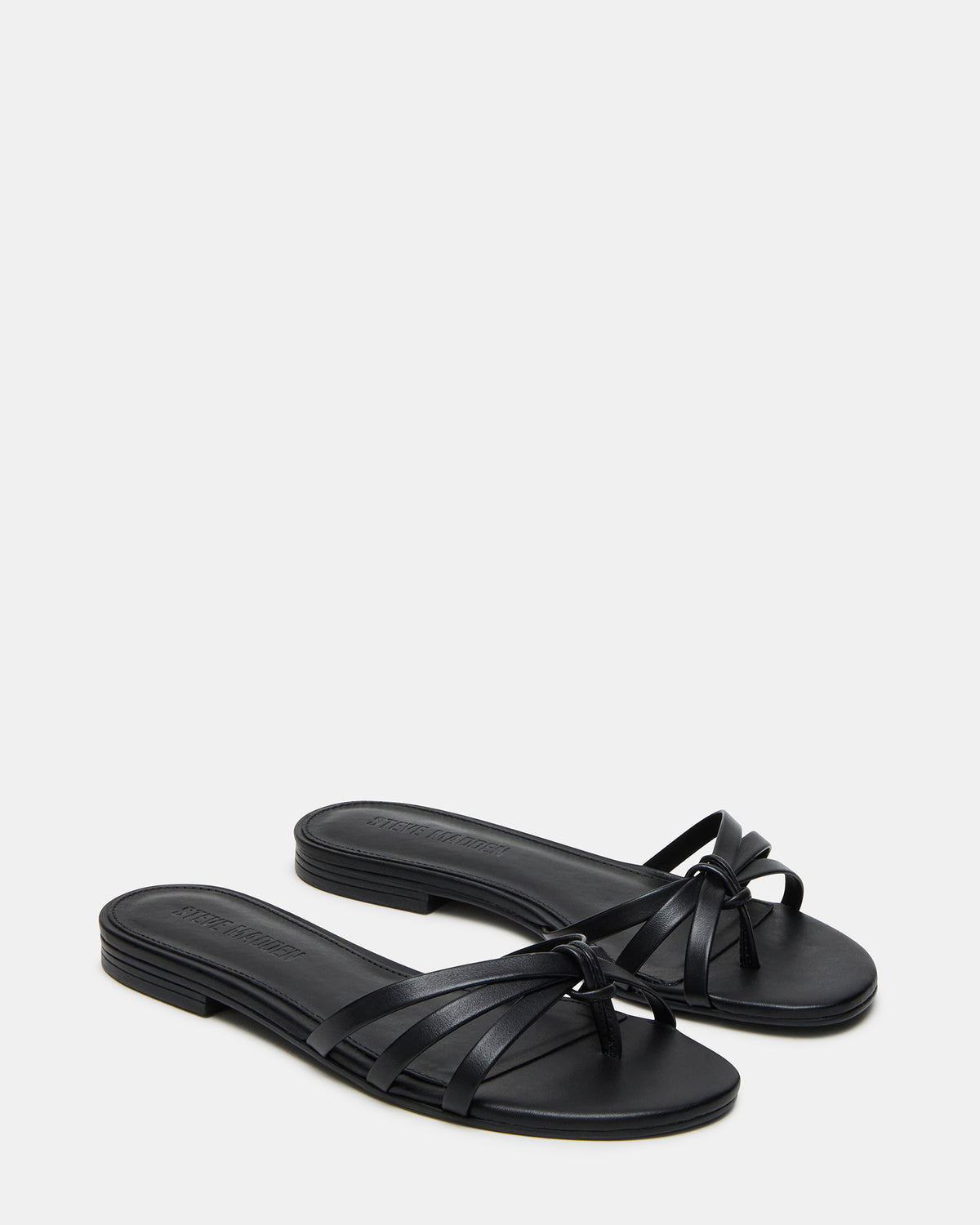 CALISSI Black Leather Strappy Slide Women's Sandal | Steve Madden Discount
