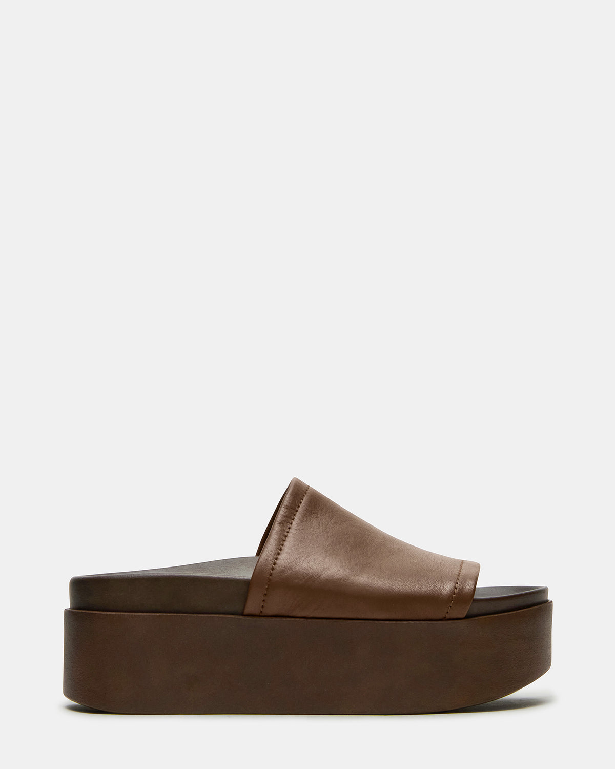 ARWEN Brown Leather Women's Platform Footbed Slide Chunky Sandal | Steve Madden Quality
