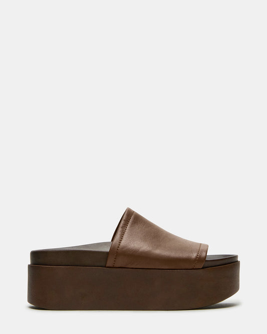 ARWEN Brown Leather Women's Platform Footbed Slide Chunky Sandal | Steve Madden Quality