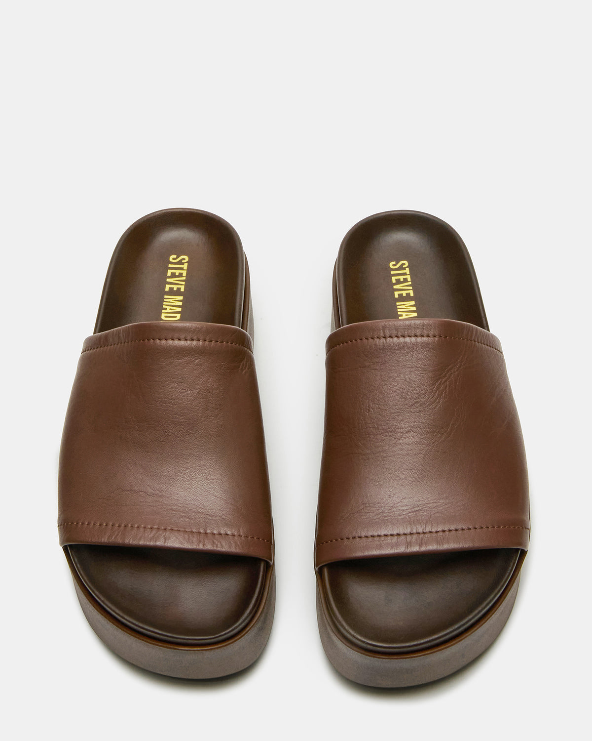 ARWEN Brown Leather Women's Platform Footbed Slide Chunky Sandal | Steve Madden Quality