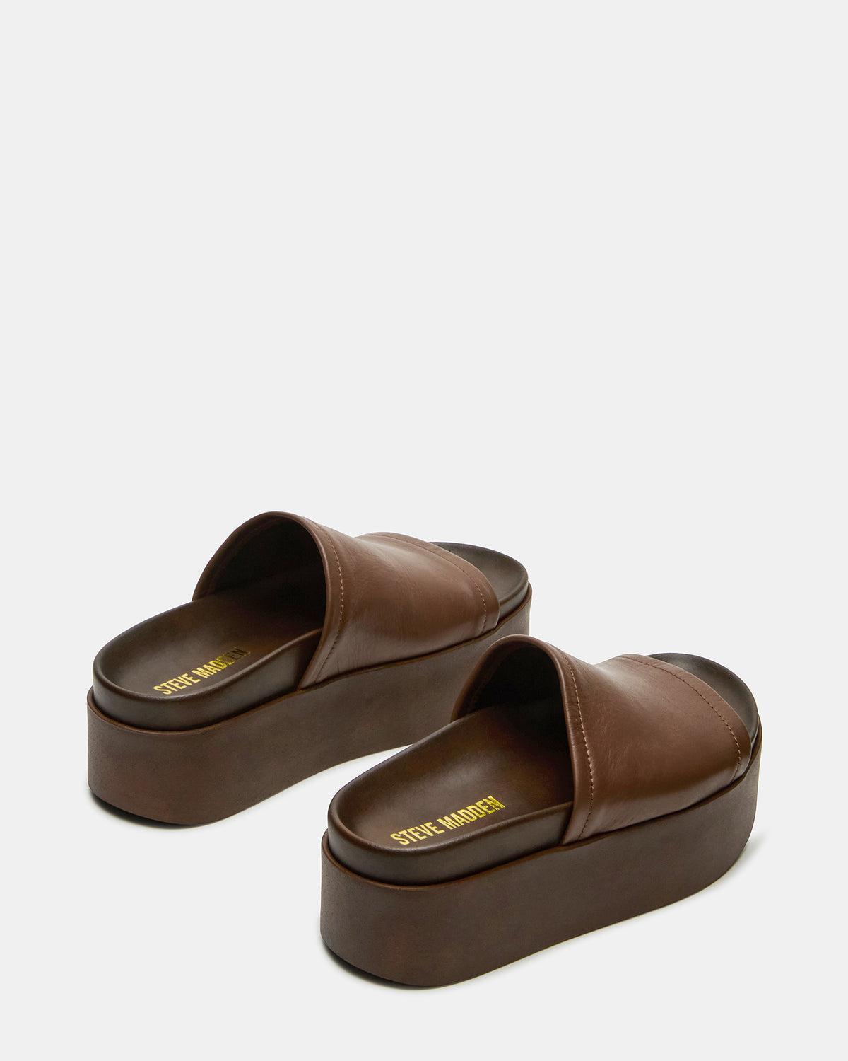 ARWEN Brown Leather Women's Platform Footbed Slide Chunky Sandal | Steve Madden Quality