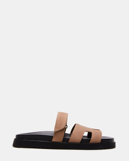 MAYVEN Tan Nubuck Flatform Slide Women's Sandal | Steve Madden Best Seller