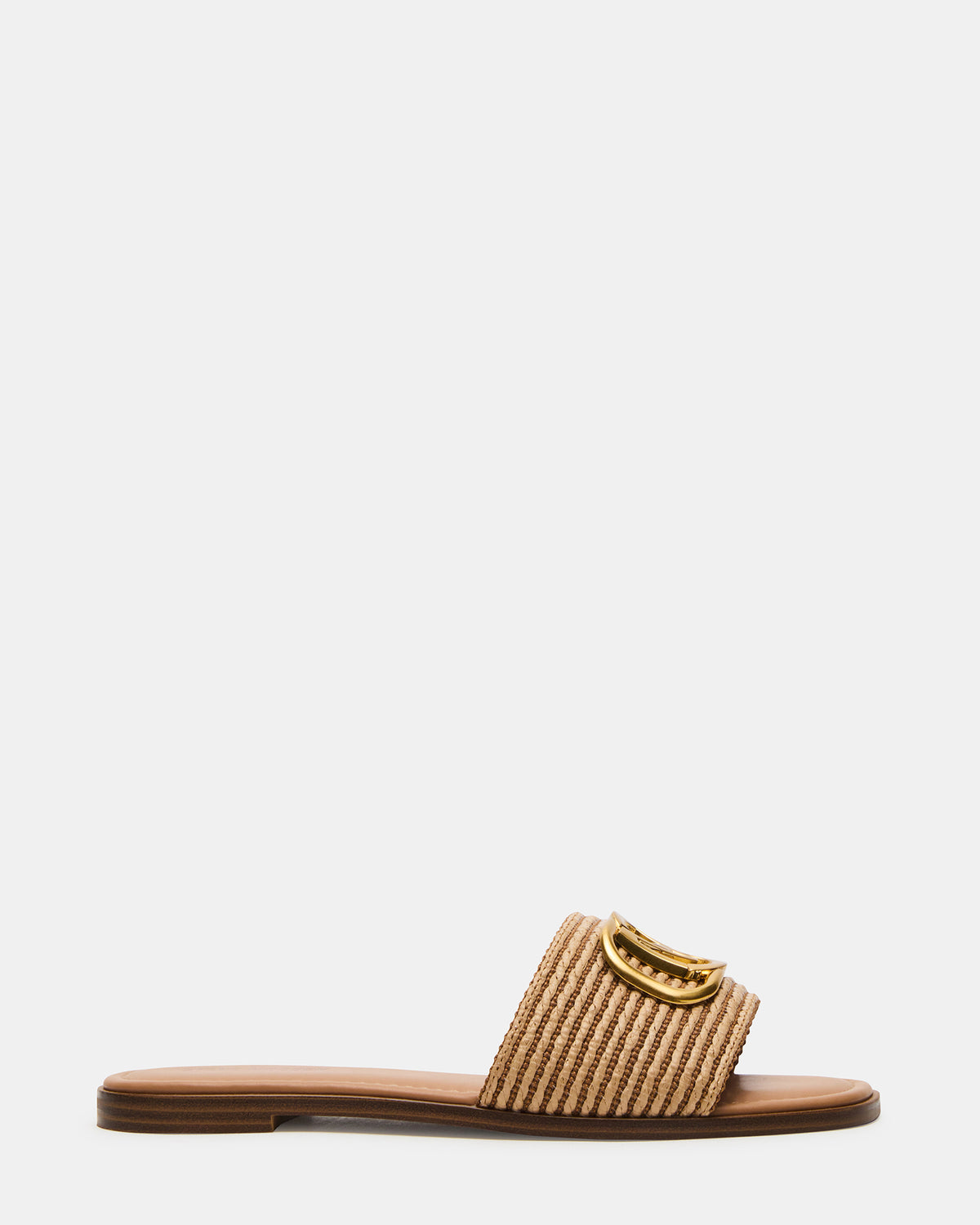 KORA Natural Raffia Gold Detail Slide Women's Sandal | Steve Madden Quality