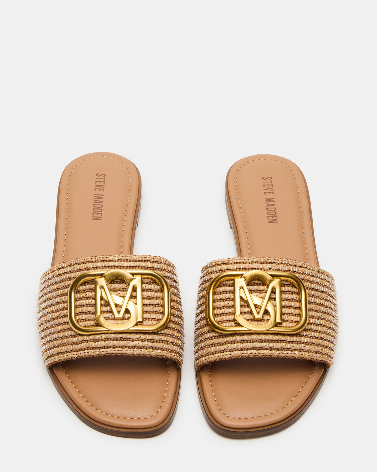 KORA Natural Raffia Gold Detail Slide Women's Sandal | Steve Madden Quality