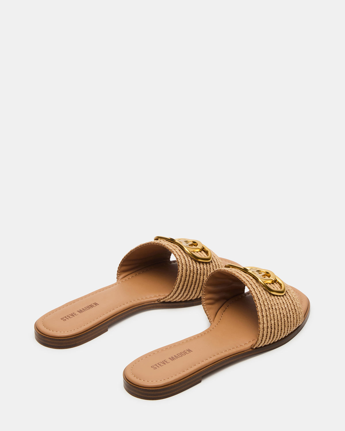KORA Natural Raffia Gold Detail Slide Women's Sandal | Steve Madden Quality