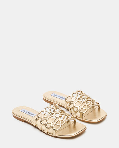 LOTUS Gold Leather Square-Toe Slide Women's Sandal | Steve Madden New