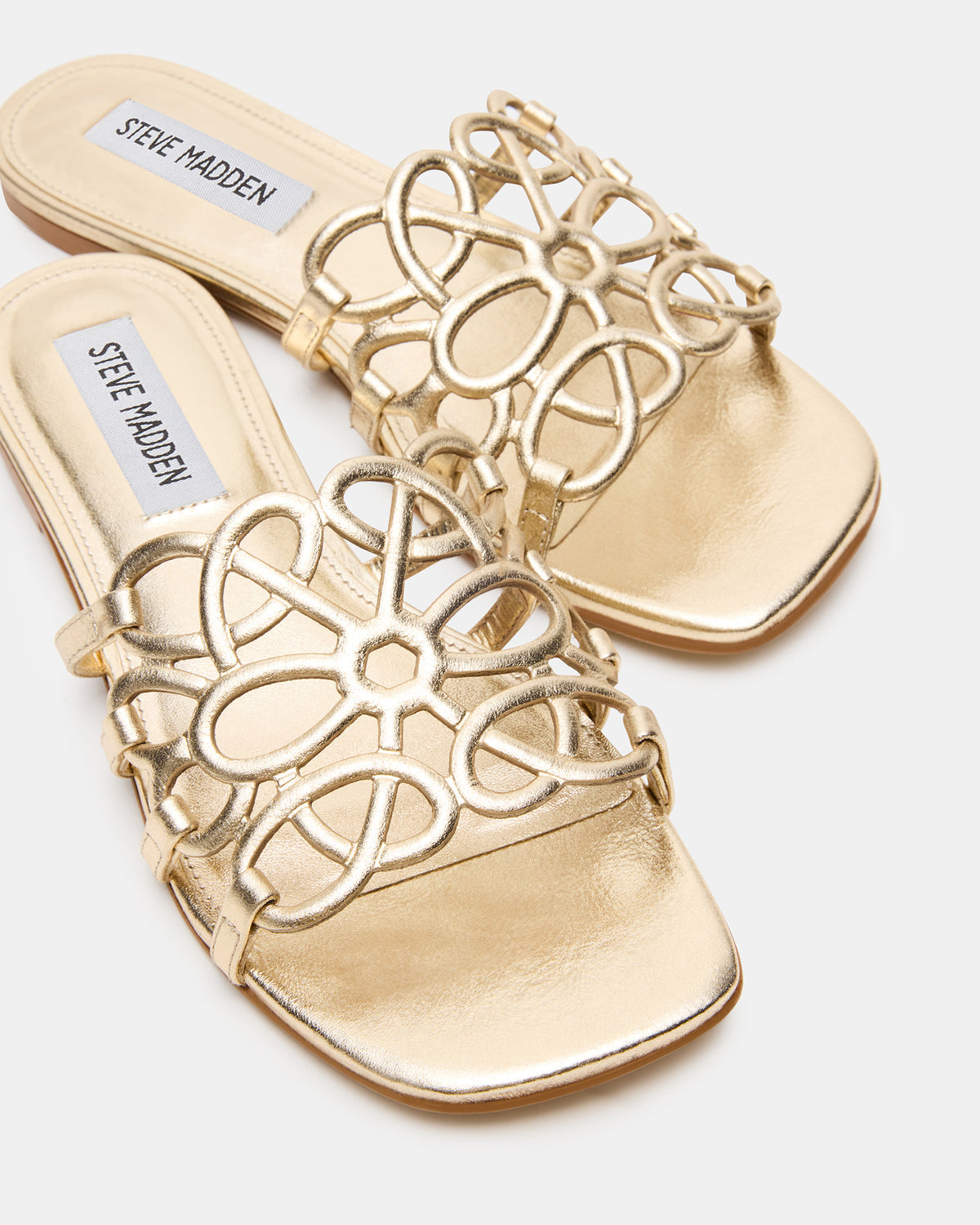 LOTUS Gold Leather Square-Toe Slide Women's Sandal | Steve Madden New