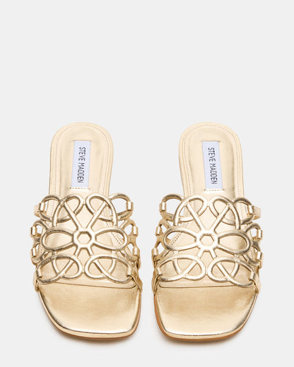 LOTUS Gold Leather Square-Toe Slide Women's Sandal | Steve Madden New