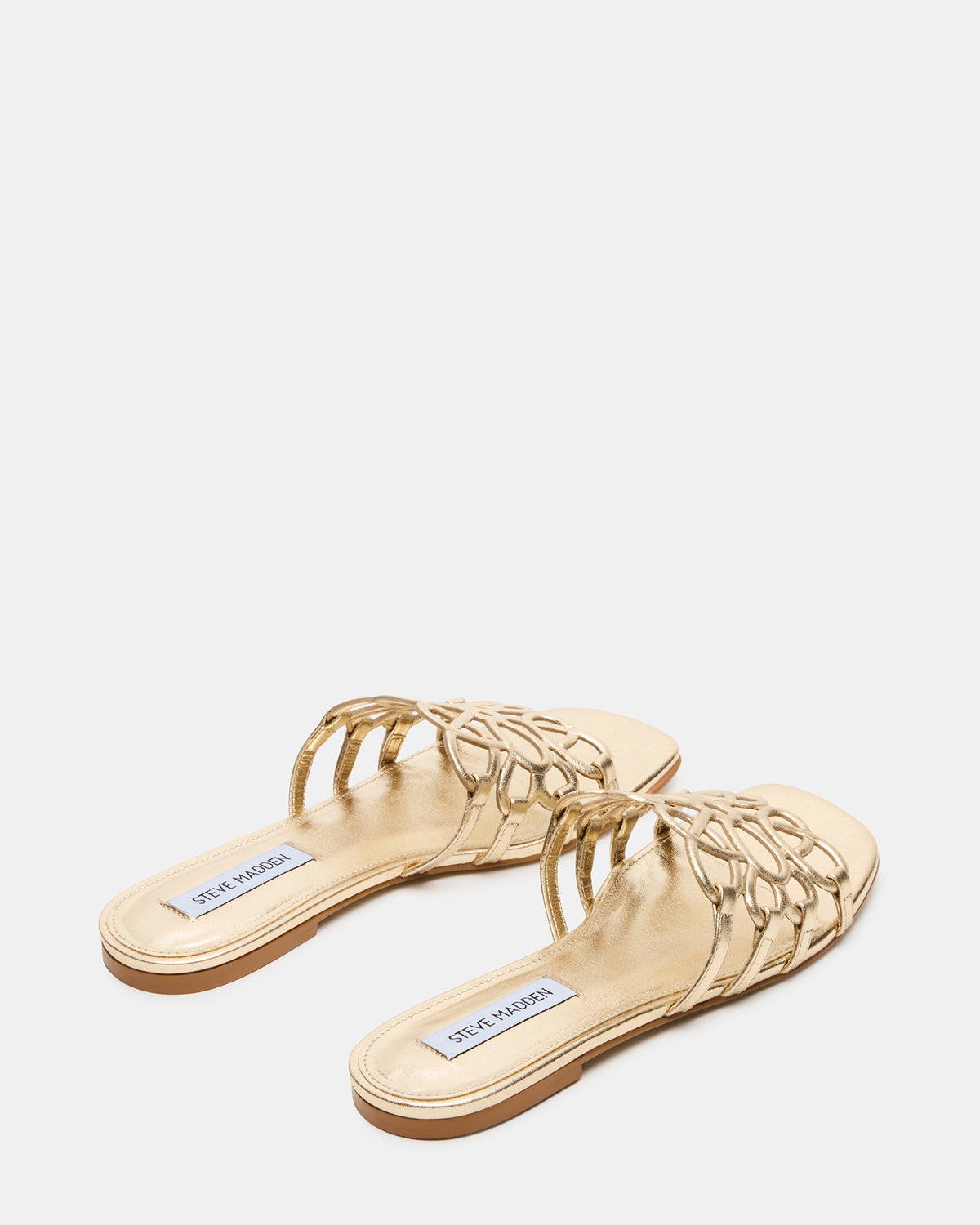 LOTUS Gold Leather Square-Toe Slide Women's Sandal | Steve Madden New