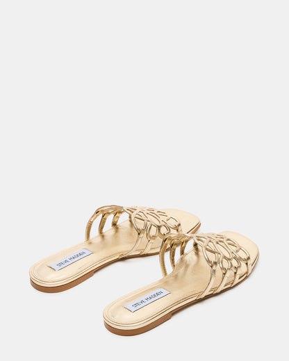 LOTUS Gold Leather Square-Toe Slide Women's Sandal | Steve Madden New