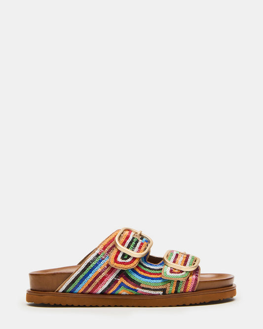 TOURIST Multi Color Footbed Slide Women's Sandal | Steve Madden Best Seller