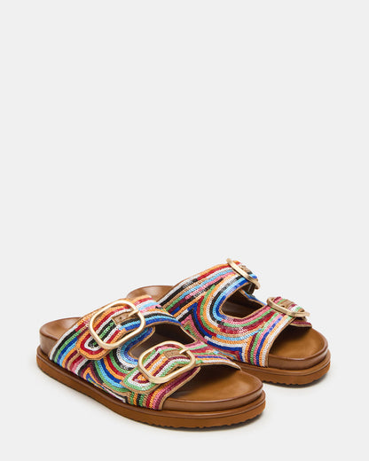TOURIST Multi Color Footbed Slide Women's Sandal | Steve Madden Best Seller