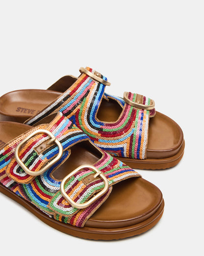 TOURIST Multi Color Footbed Slide Women's Sandal | Steve Madden Best Seller