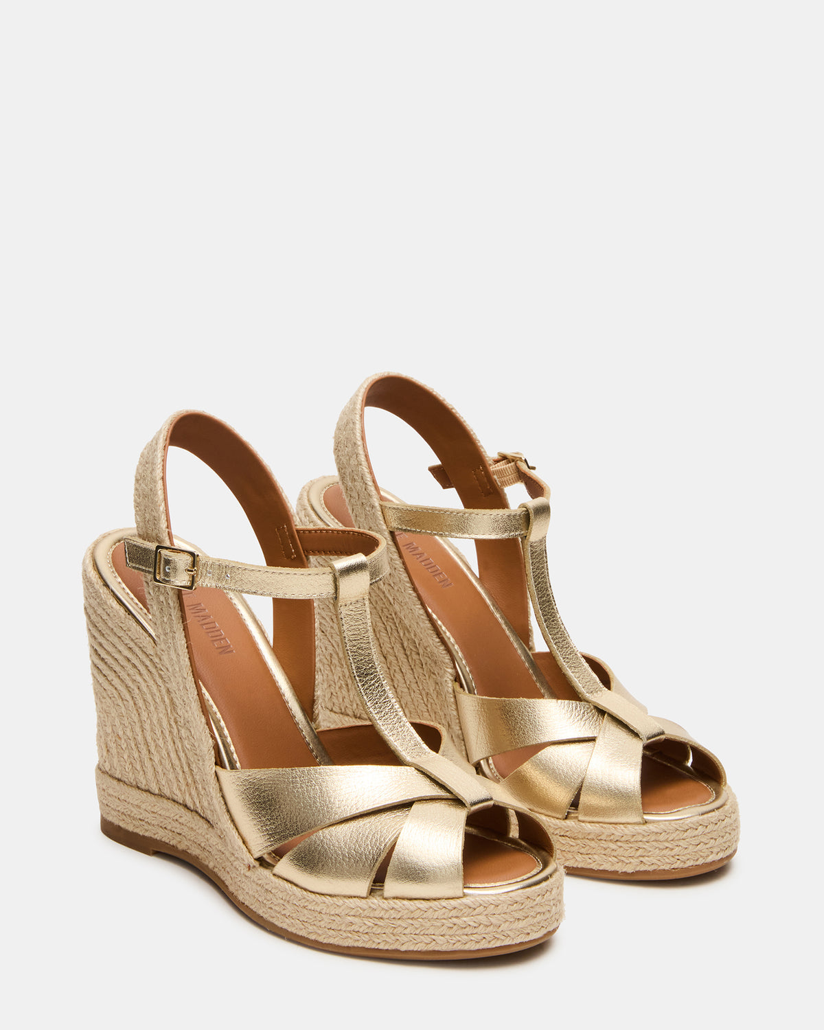 THELMA Gold Leather Espadrille Wedge Ankle Strap Women's Sandal | Steve Madden Featured